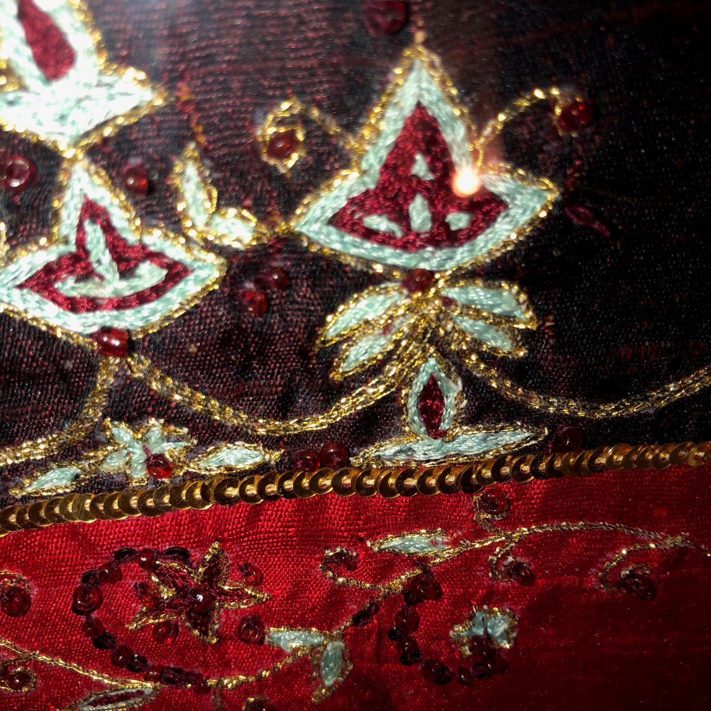 Framed Indian Embroidered Textile Art with Sequins