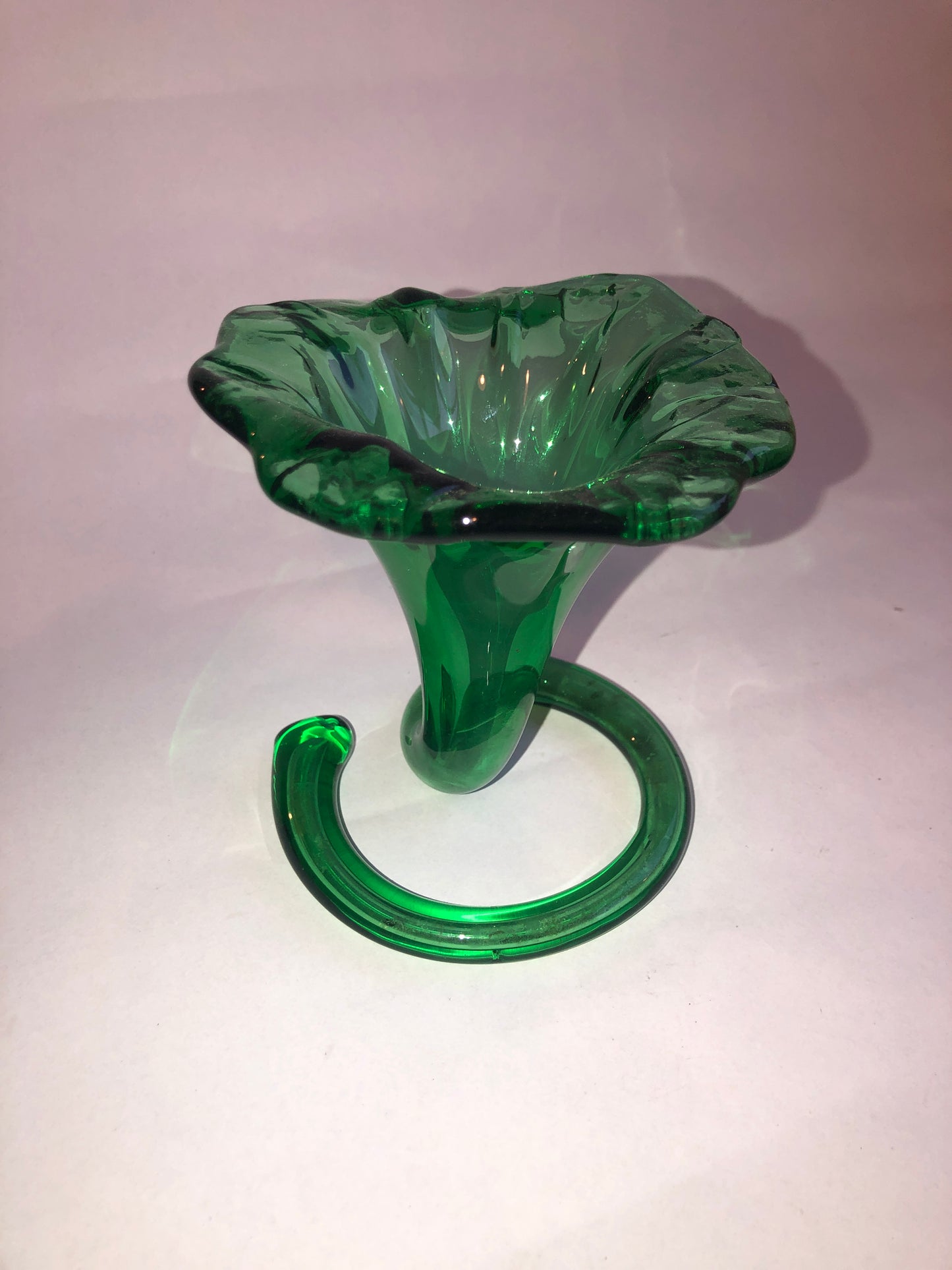 Vintage Green Art Glass Vase - Coiled Serpent Base