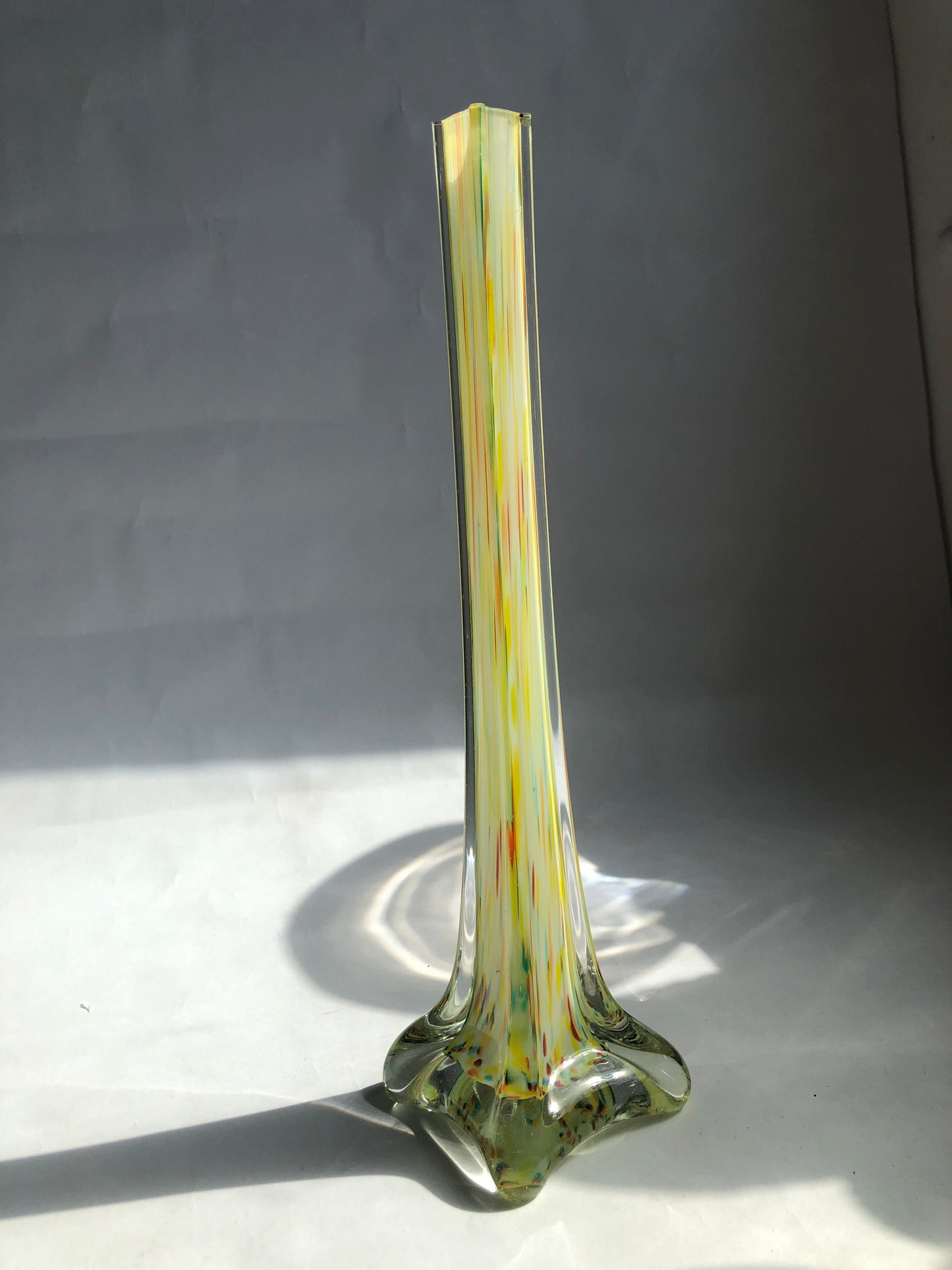 Vibrant Art Glass Multicolour Speckle Bud Vase with Petal Base
