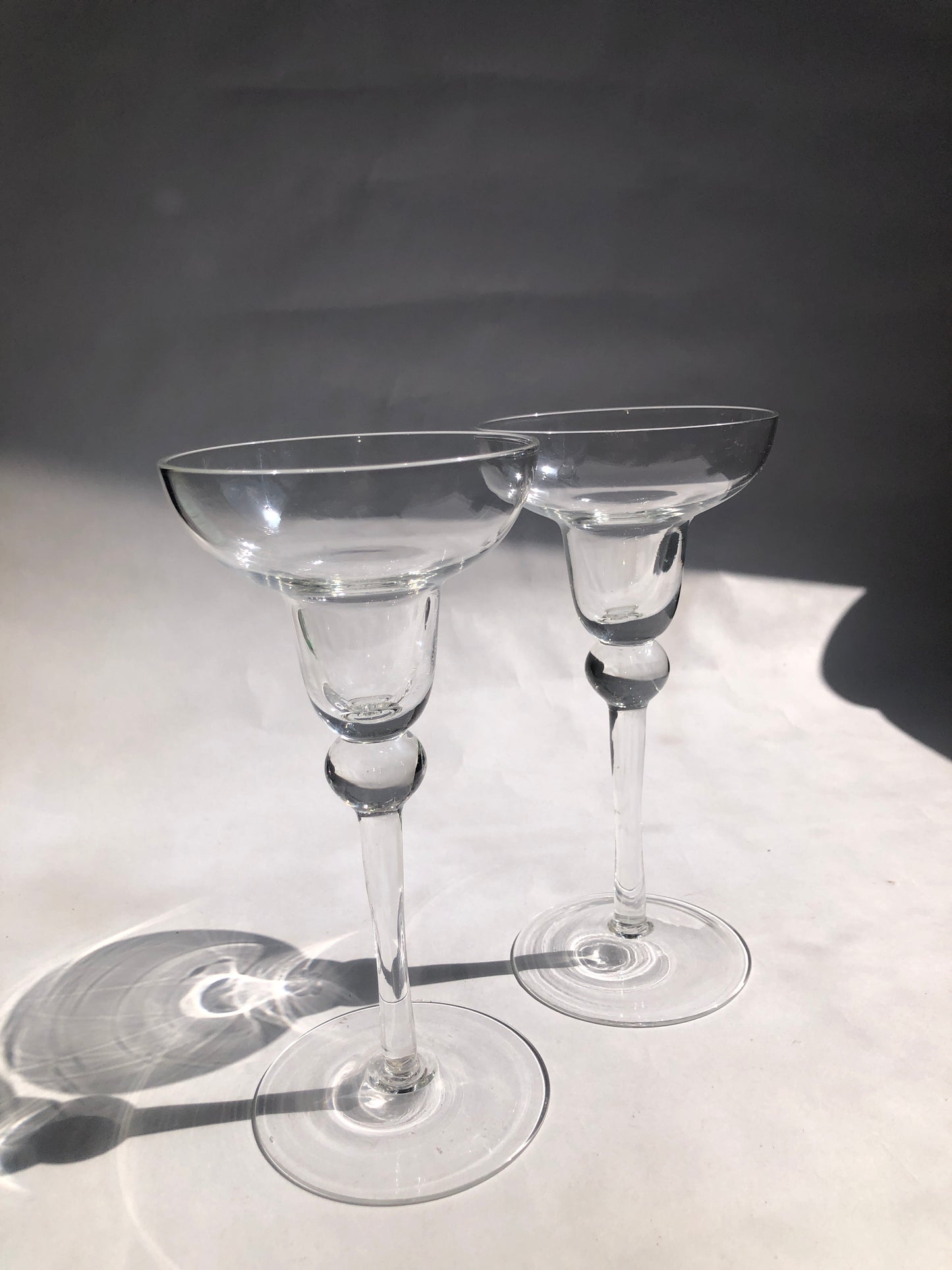 Pair Clear Glass Ball Stem Cocktail/Margarita Glasses