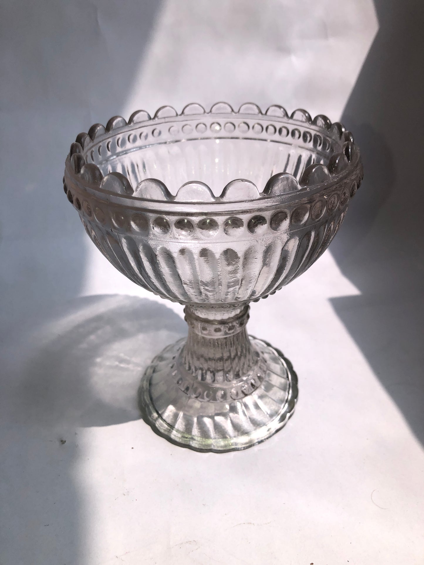 Vintage Clear Glass Footed Compote Bowl (Mariskooli Style)