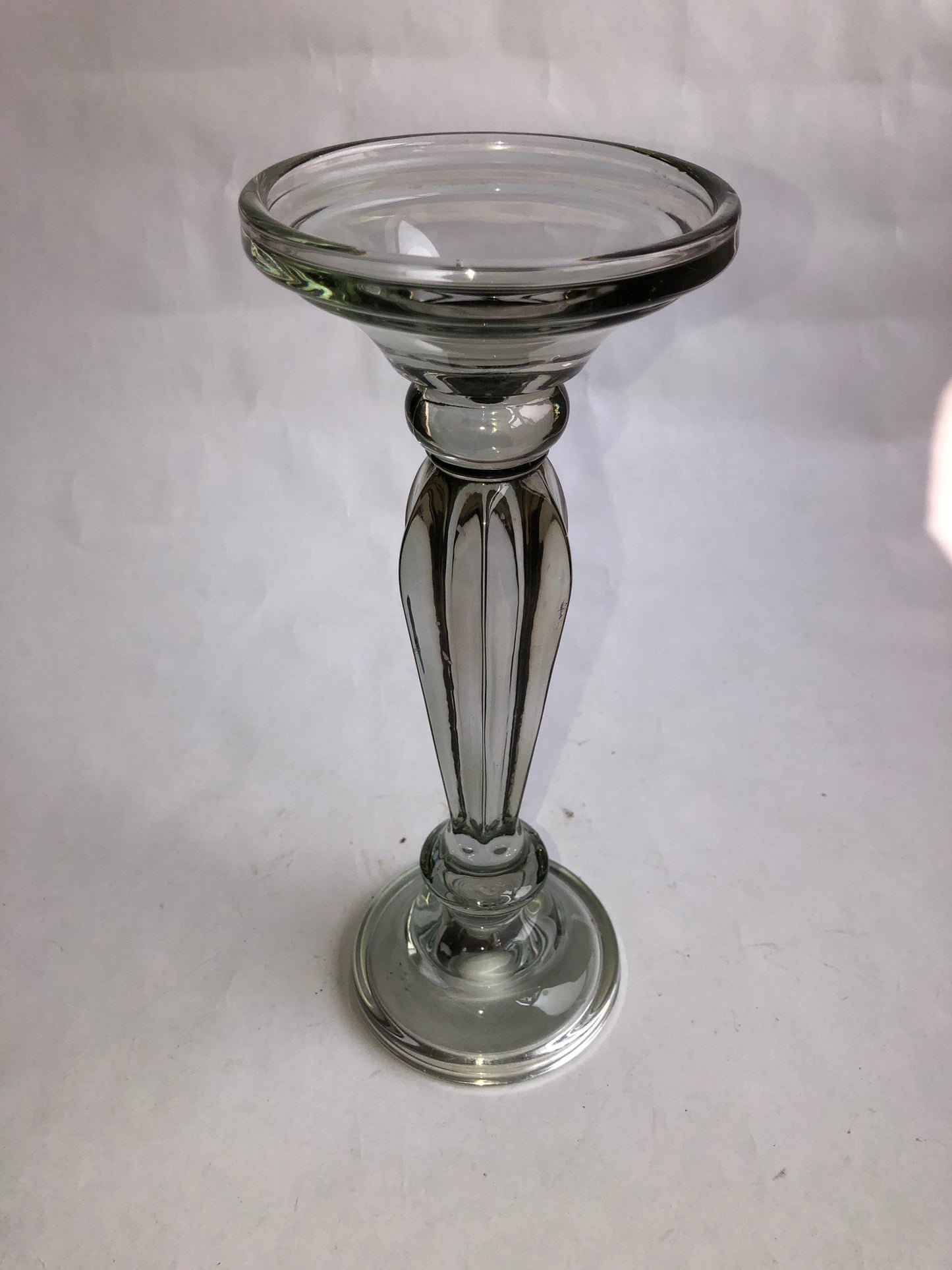 Vintage Clear Glass Pillar Candlestick / Compote - Fluted Stem