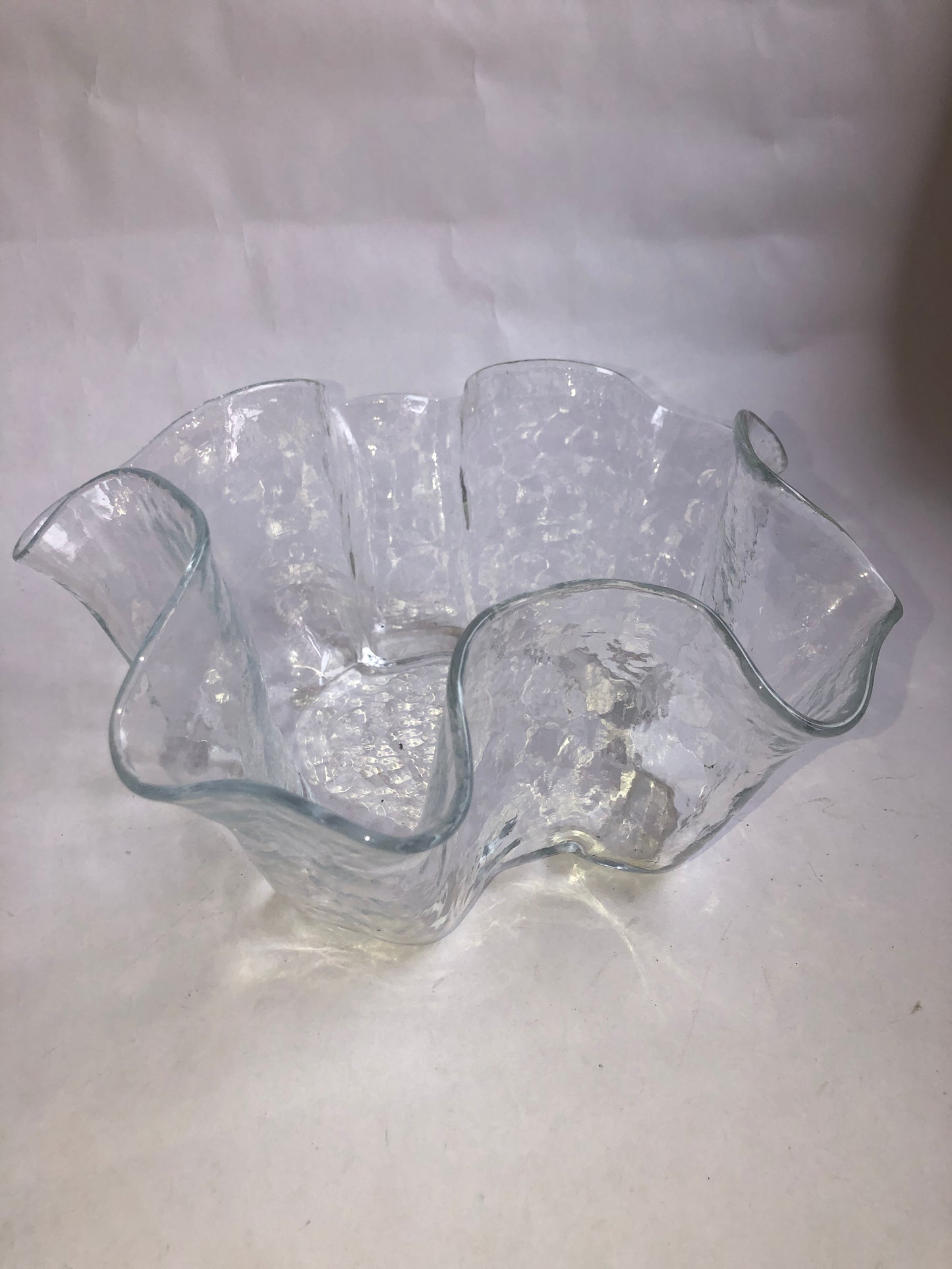 Muurla Finland Clear Textured Glass Ruffle Bowl / Handkerchief Bowl