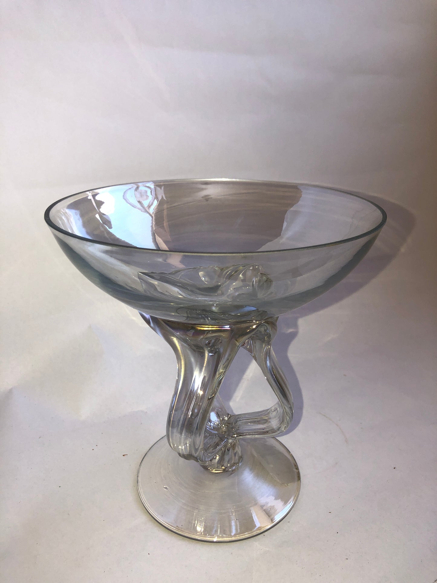 Vintage Clear Art Glass Octopus Stem Compote Bowl Polish Krosno Makora Style