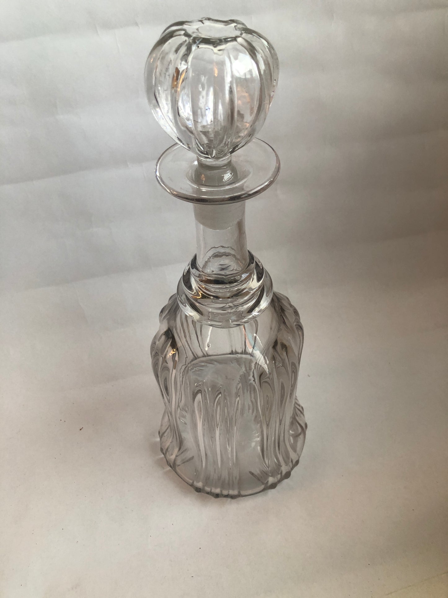 Antique Newcastle Bell Style Glass Decanter Ribbed Three Ring Neck
