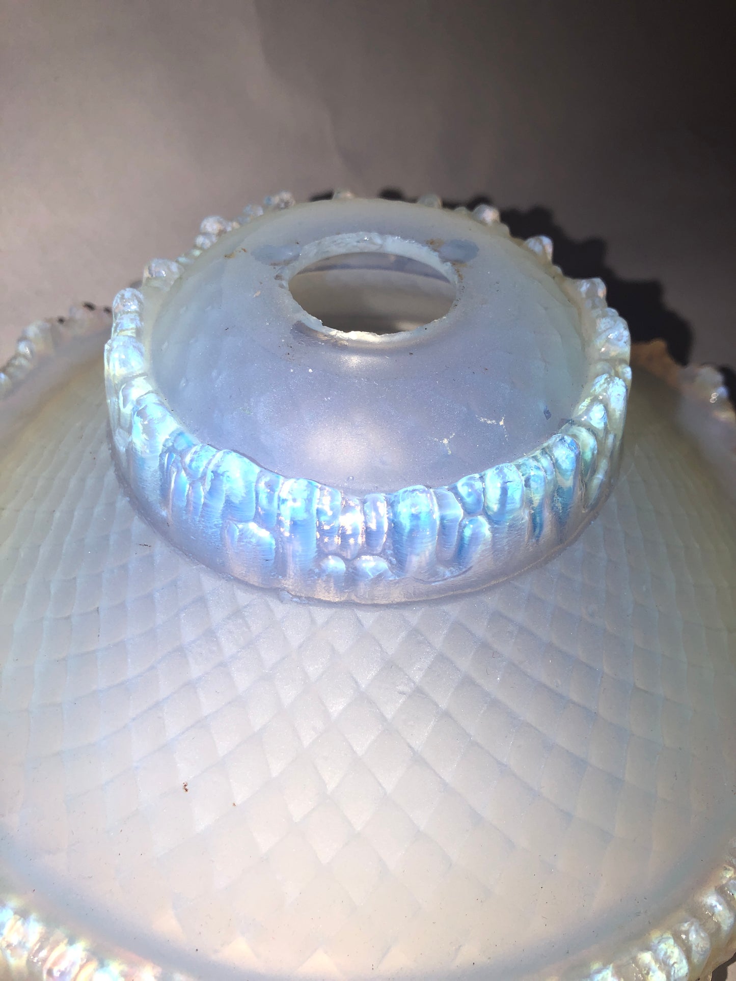 Art Deco Opalescent Glass Bowl Shade Ezan Style Diamond Quilt