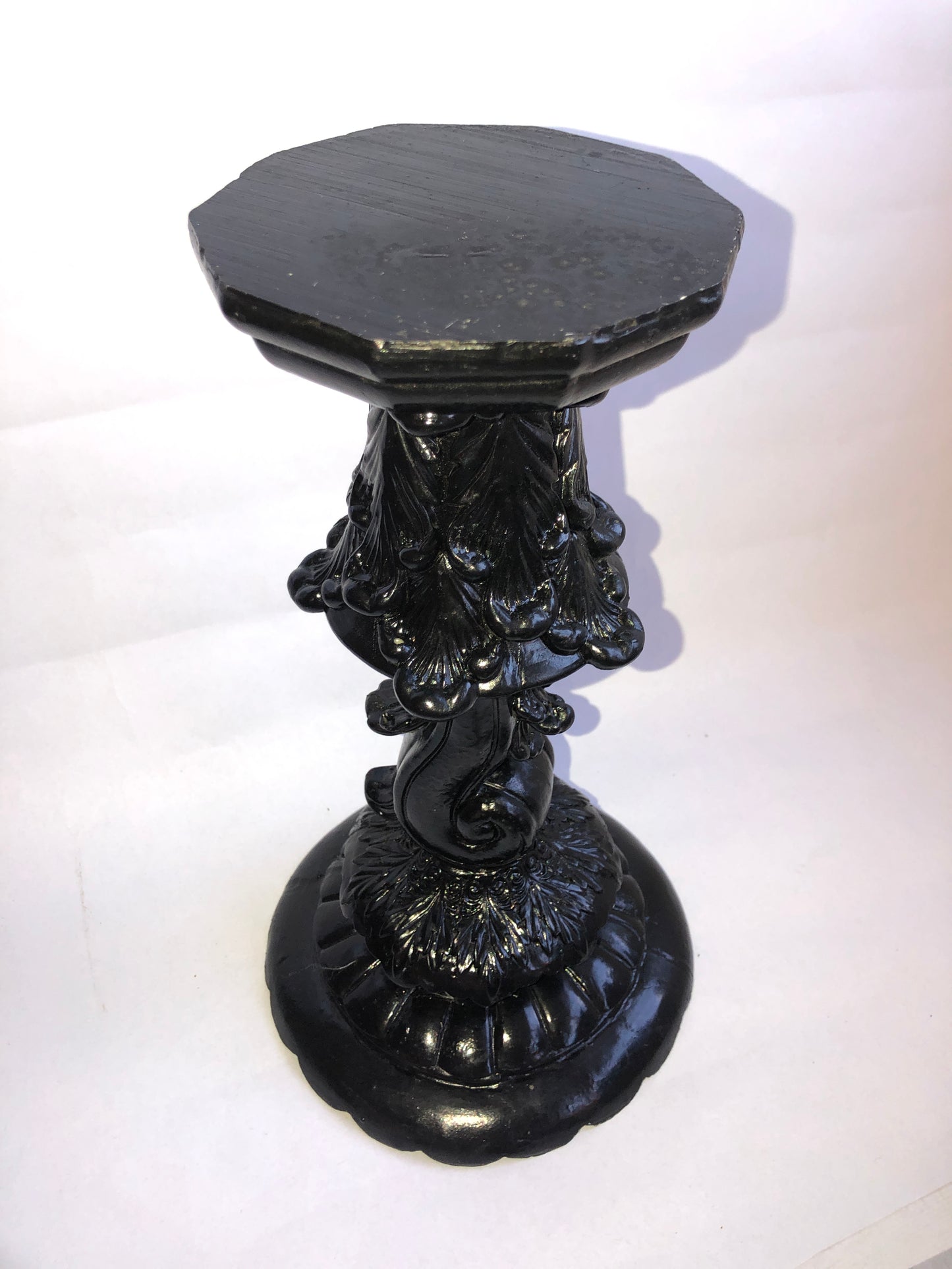 Ornate Black Pedestal Stand Acanthus Leaf Detail