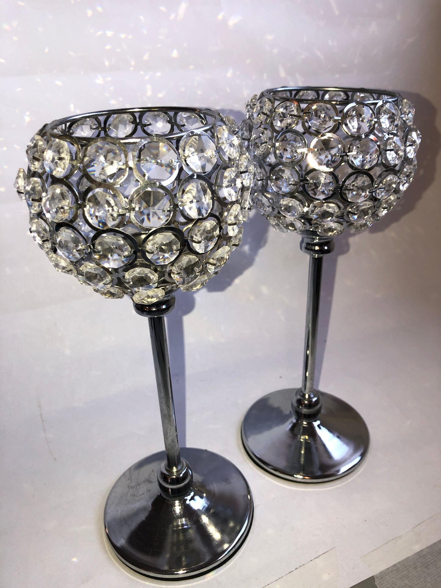 Pair of Crystal Orb Stemmed Tealight Holders