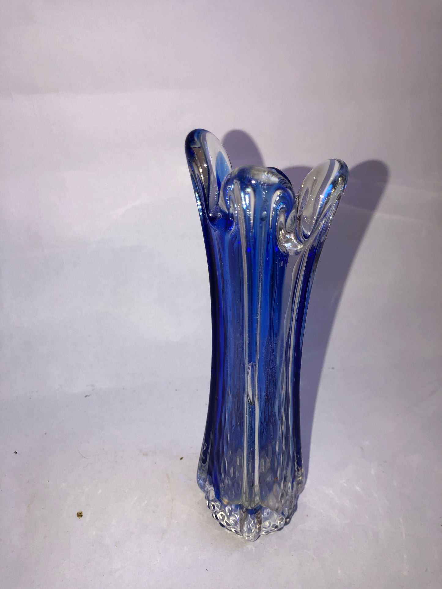 Charming Blue Pulled Lobe Art Glass Vase Murano Style Knobbly Base
