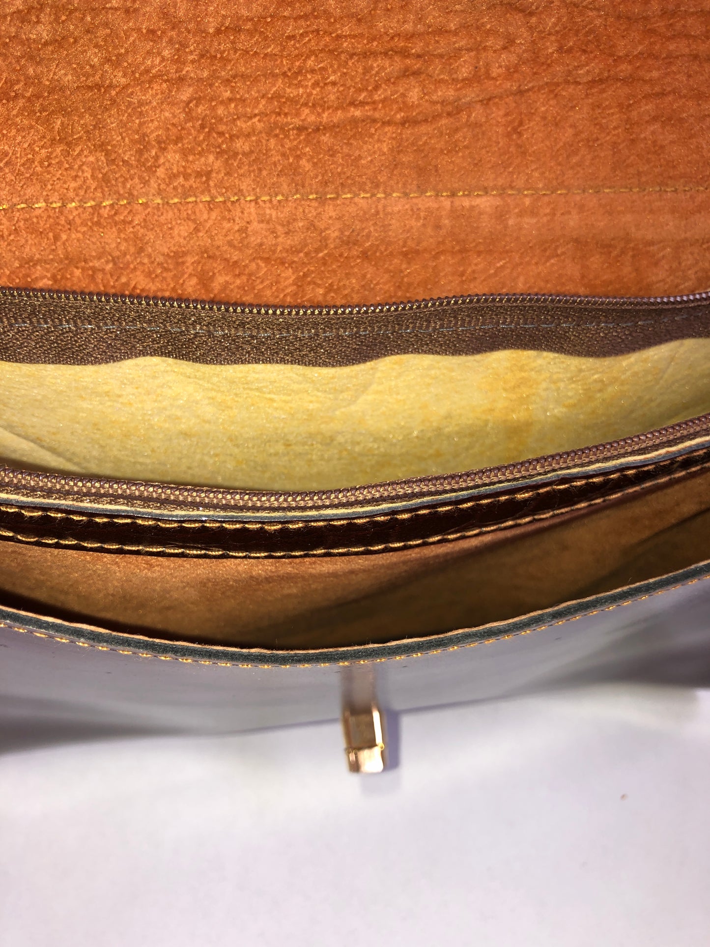 Vintage Brown Leather Crossbody Bag - Mock Croc Accent