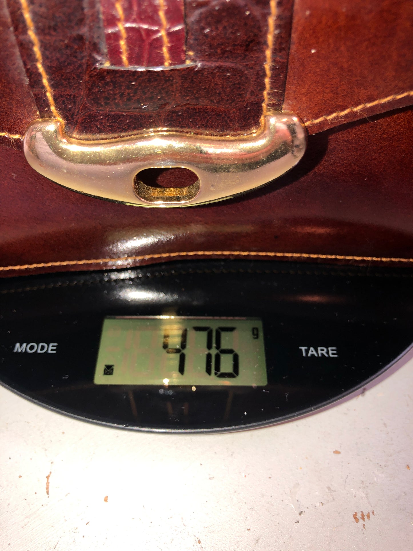 Vintage Brown Leather Crossbody Bag - Mock Croc Accent