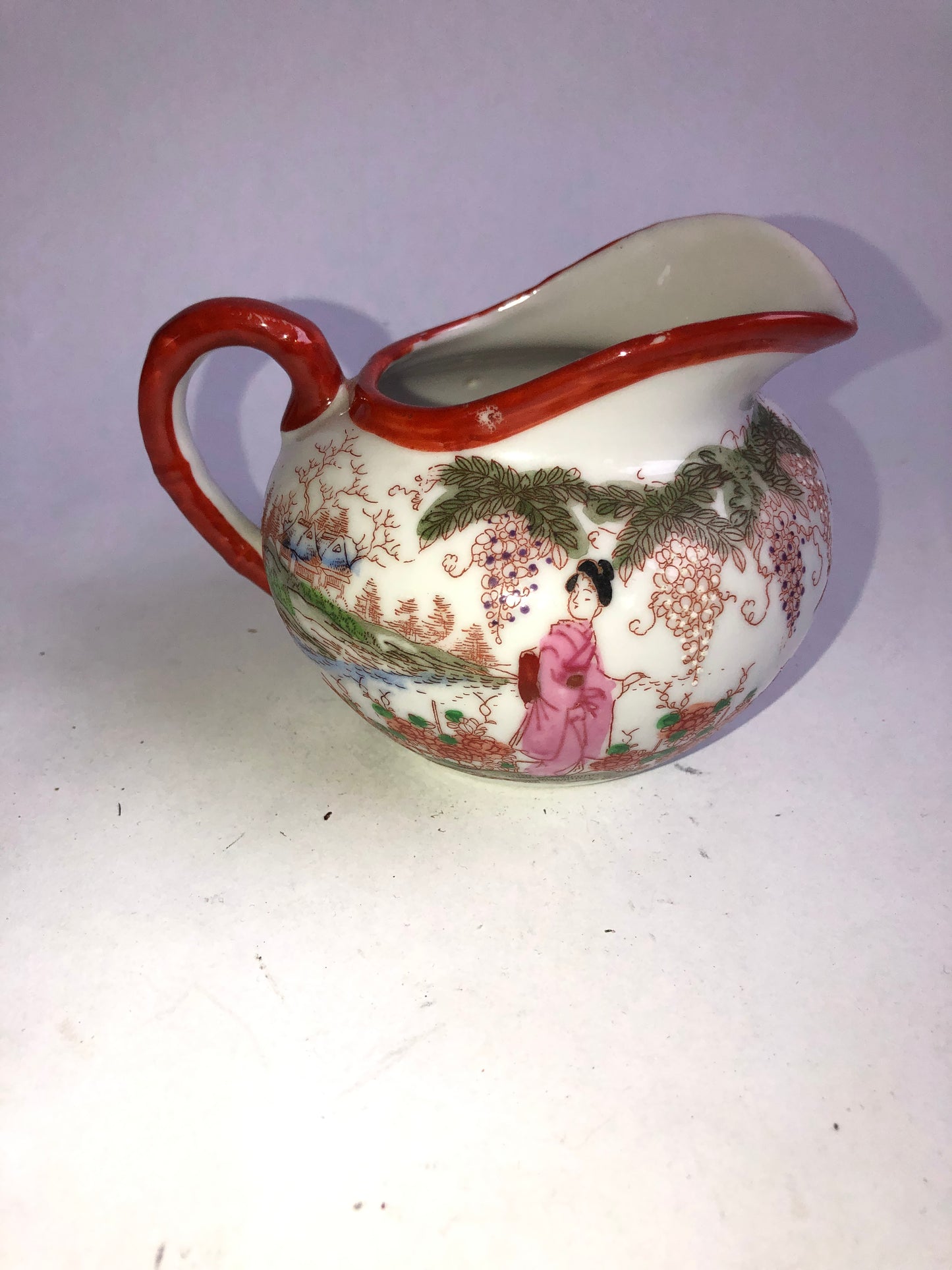 Vintage Japanese Porcelain Creamer with Geisha & Wisteria