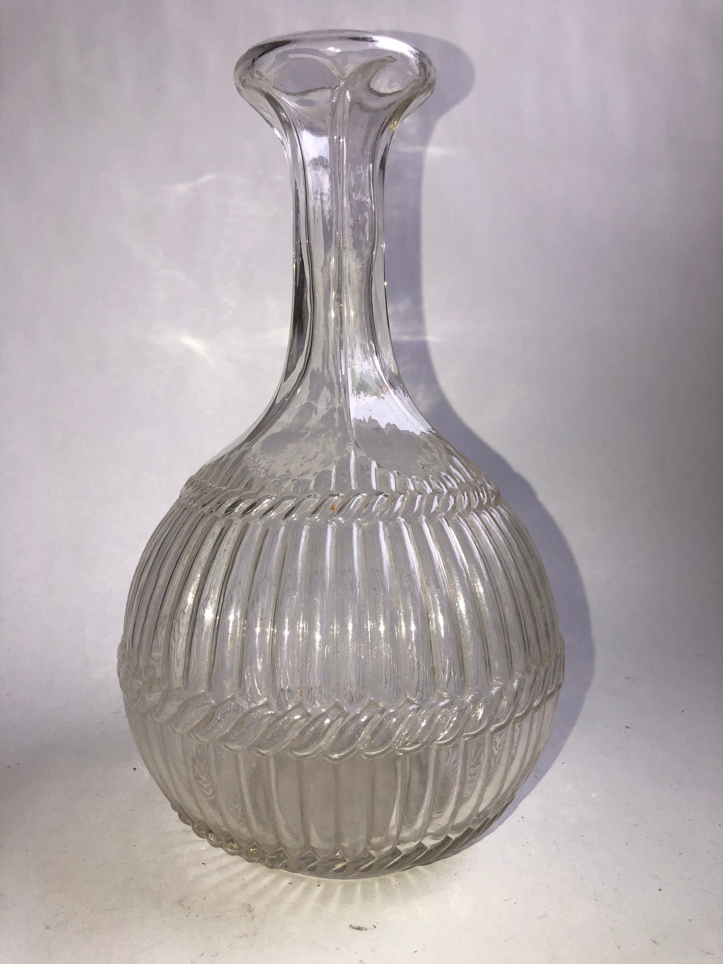 Charming Vintage Pressed Glass Decanter - Ribbed with Rope Twist Band (Stopper Missing)