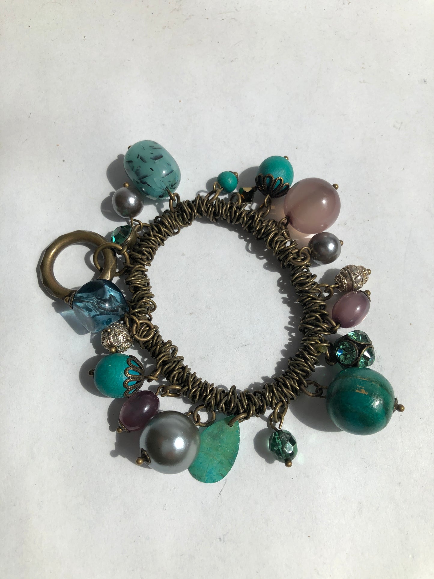 Chunky Red & Gold Tone Charm Bracelet