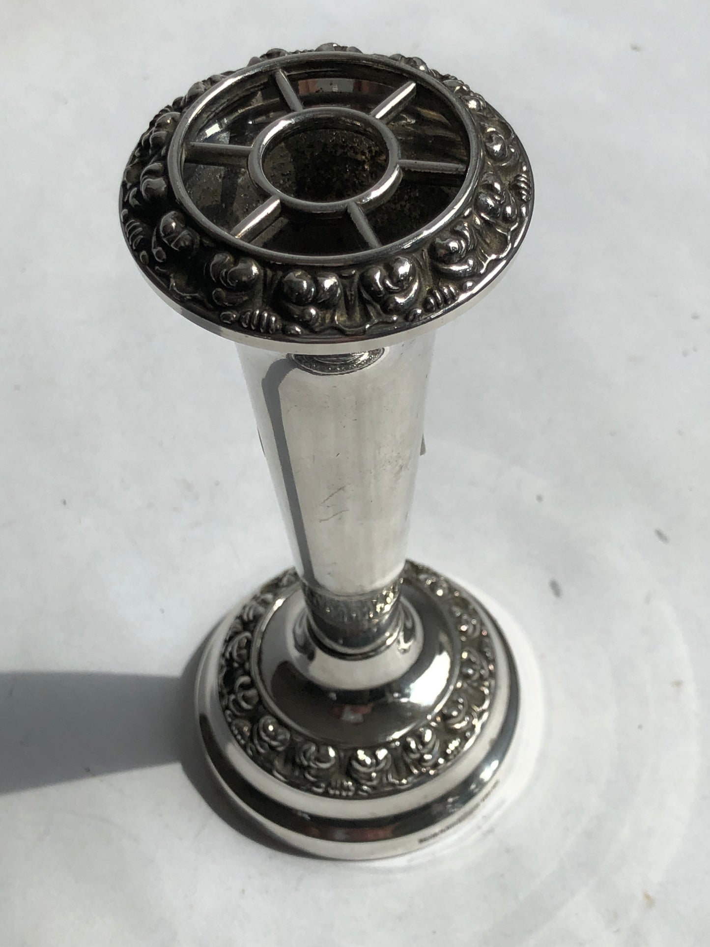 Vintage Silver Plated Bud Vase with Flower Frog - Danho of England