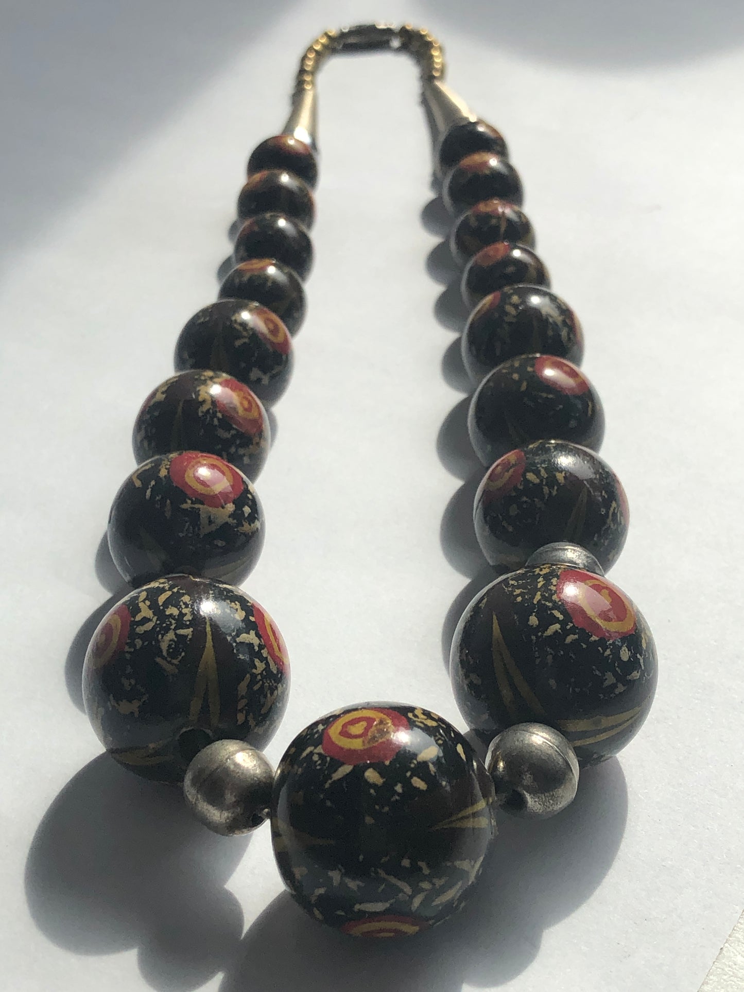 Vintage Hand-Painted Oval Bead Necklace