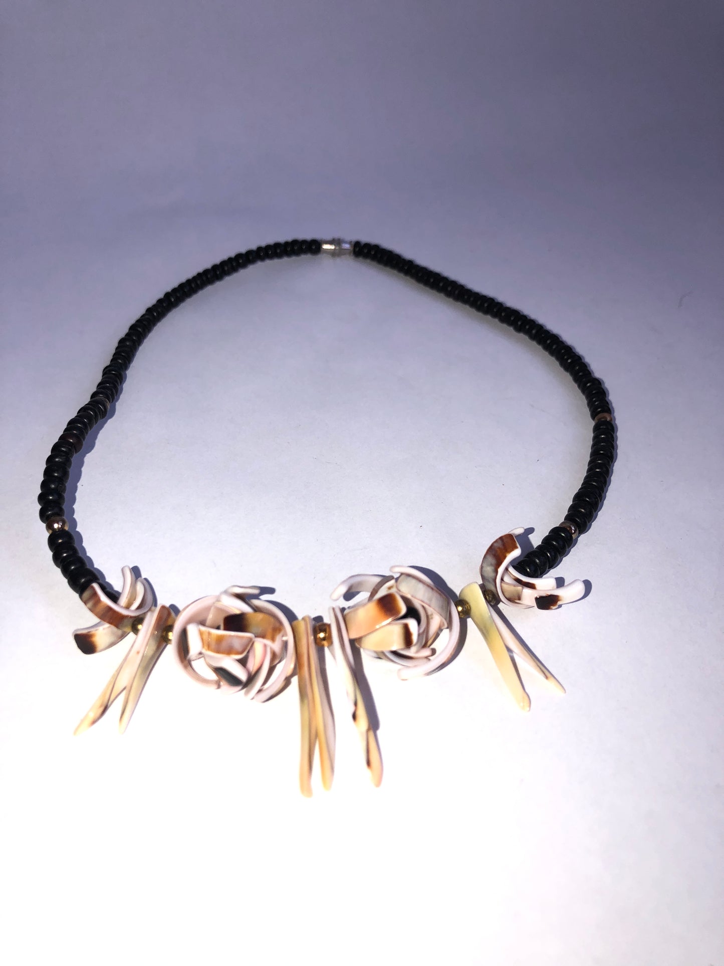Vintage Black Bead & Shell Necklace