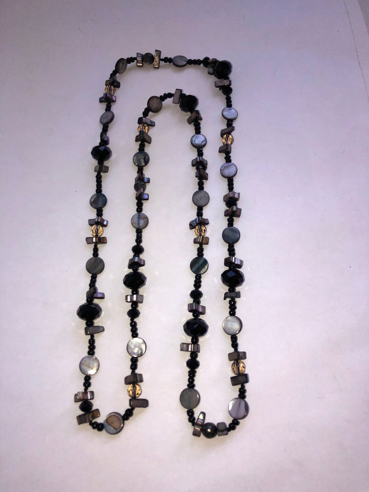 Multi-Strand Mother of Pearl & Mixed Bead Long Necklace