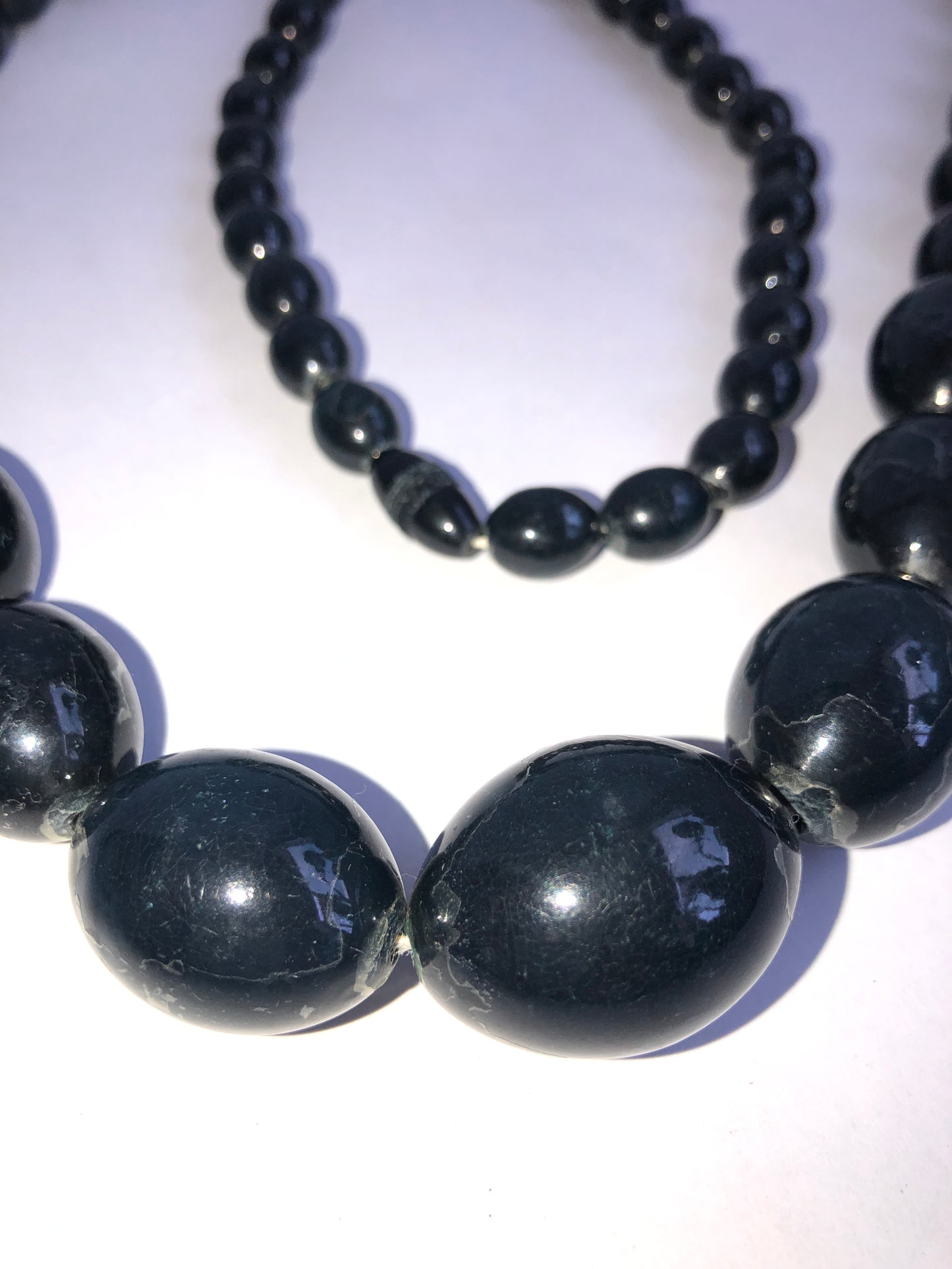 Vintage Graduated Black Oval Bead Necklace