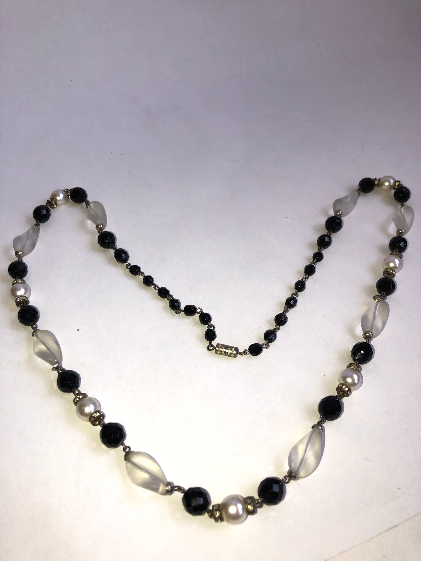 Vintage Monochrome Pearl & Black Glass Necklace