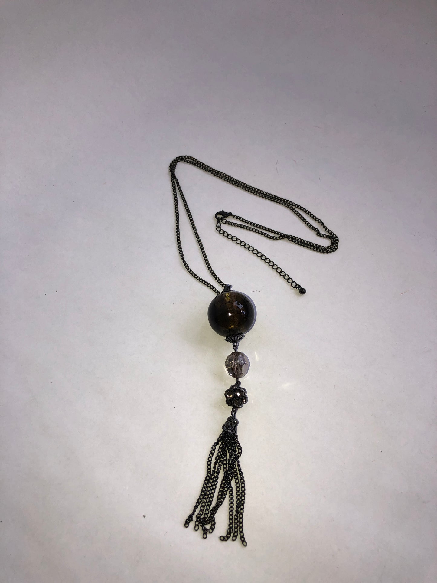 Contemporary Long Pendant Necklace with Mixed Beads & Tassel