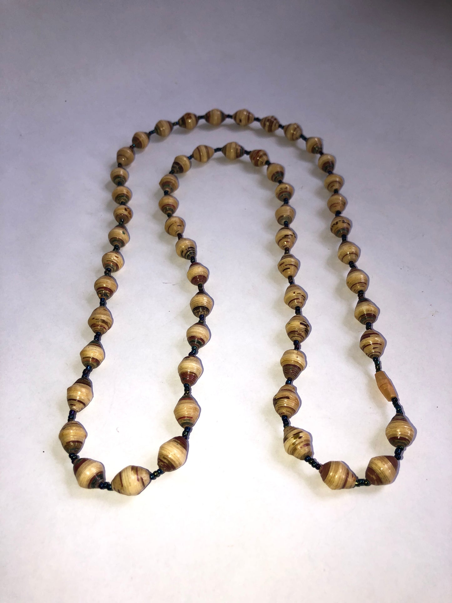 Vintage Hand-Rolled Paper Bead Long Necklace