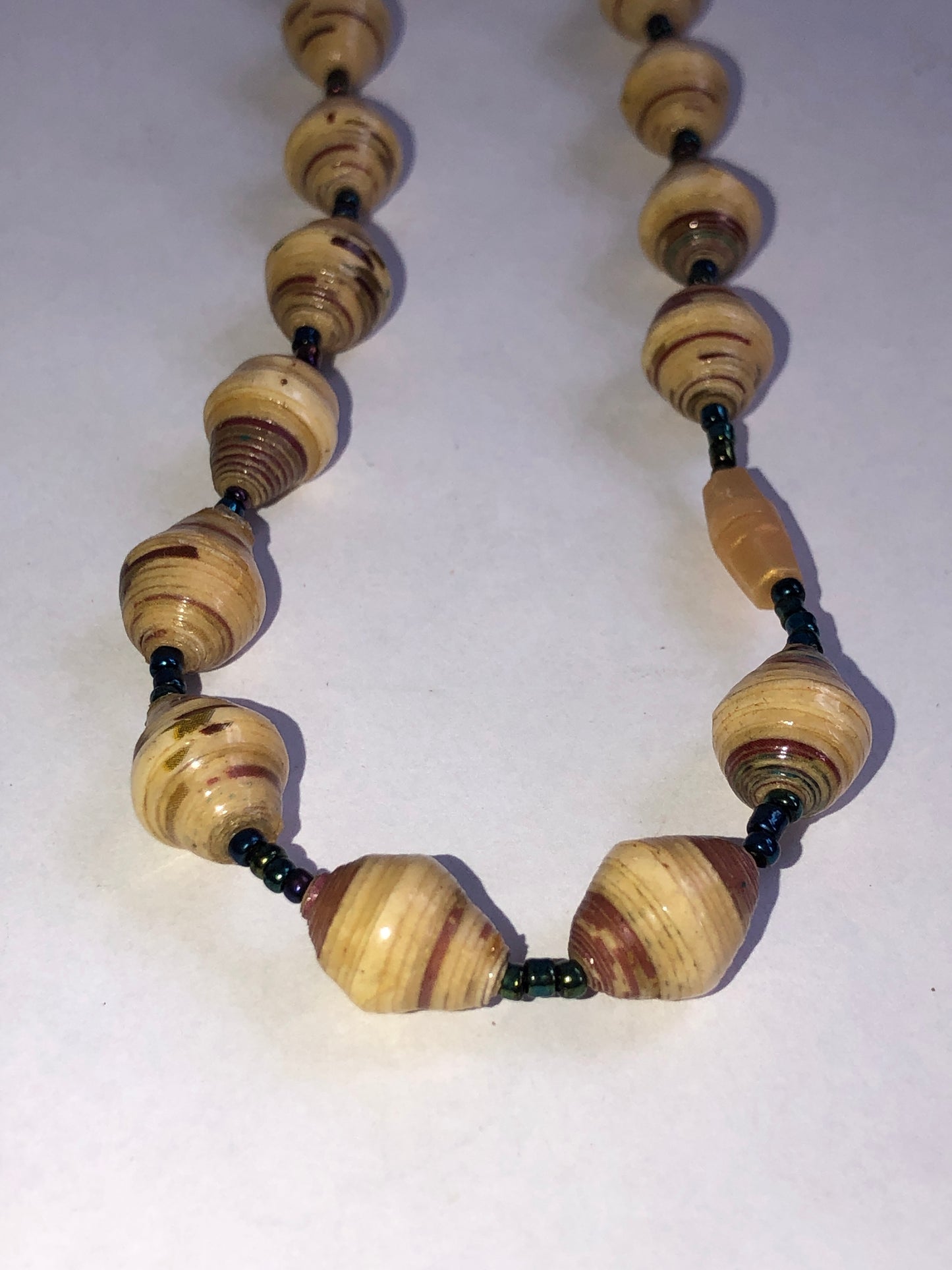 Vintage Hand-Rolled Paper Bead Long Necklace