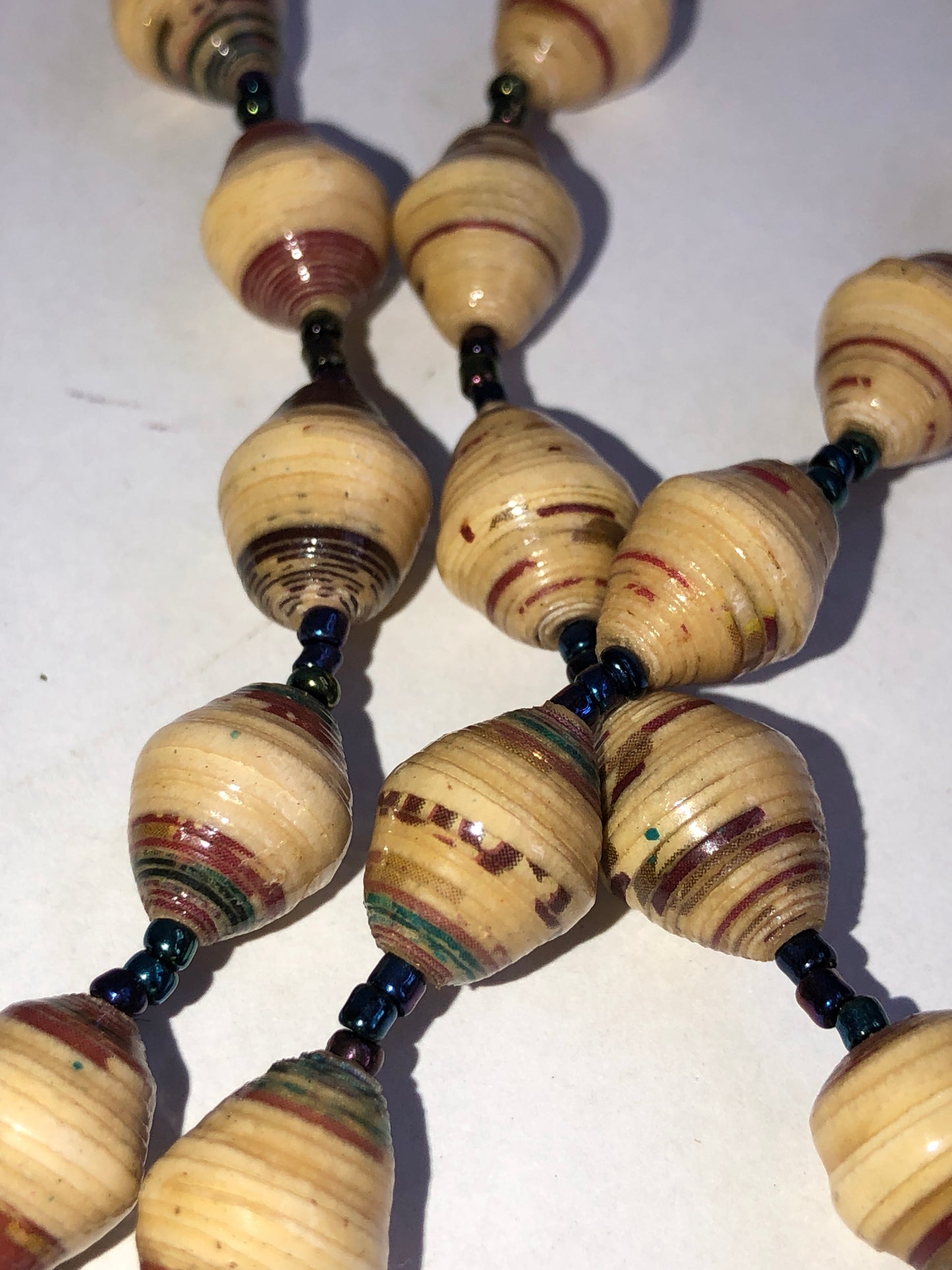Vintage Hand-Rolled Paper Bead Long Necklace