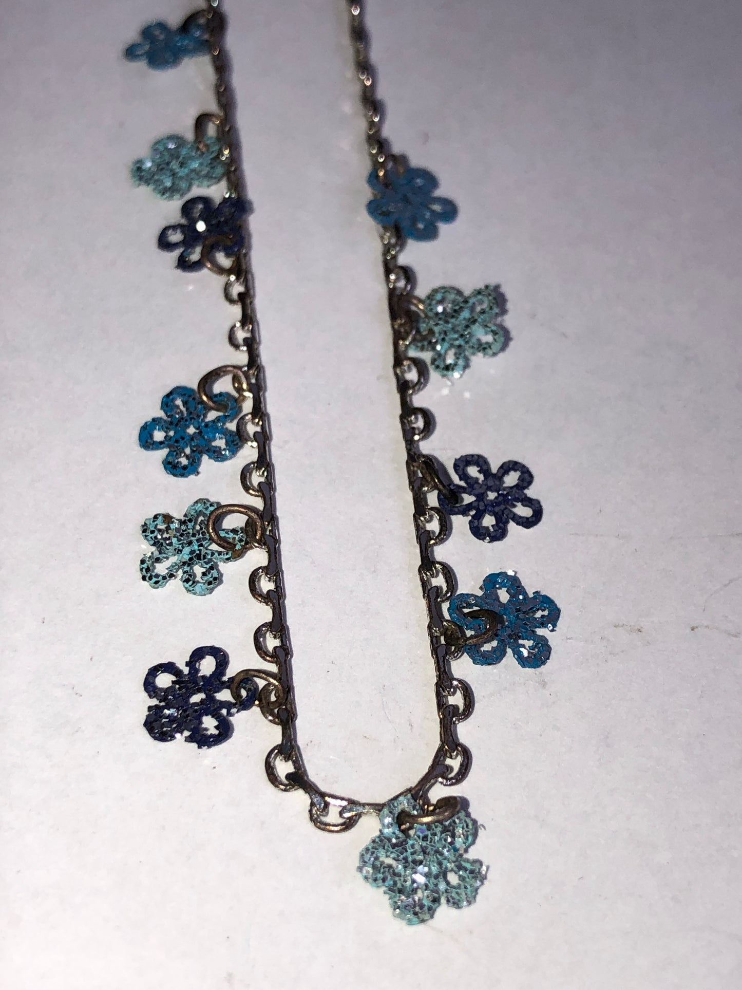 Contemporary Blue Flower Charm Necklace