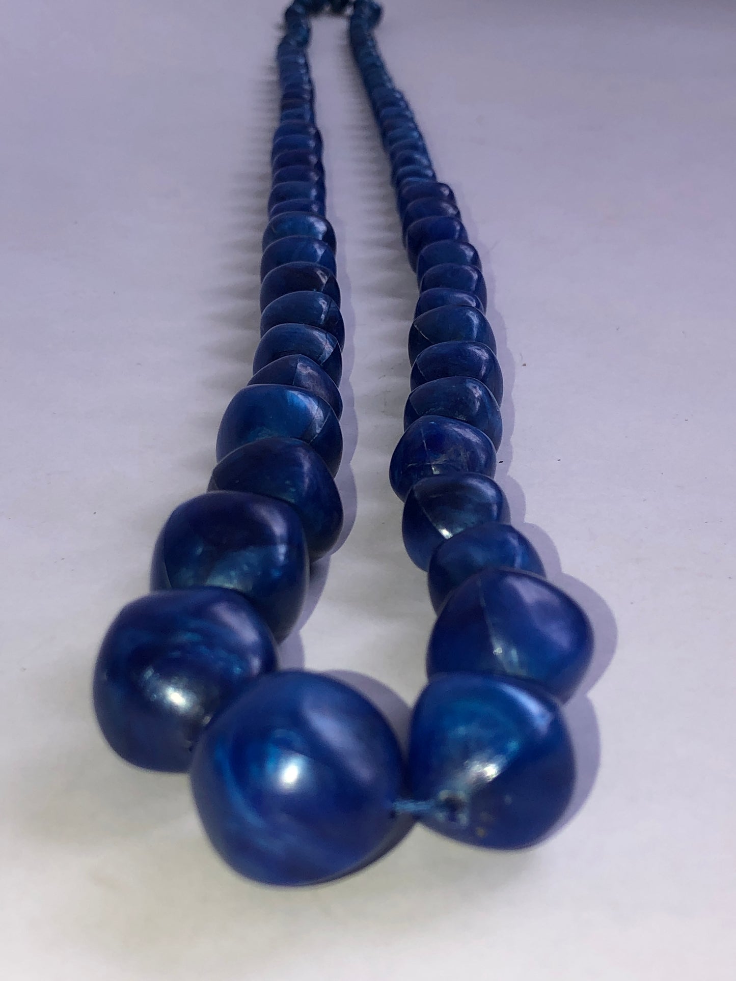 Vibrant Vintage Iridescent Blue Graduated Bead Necklace