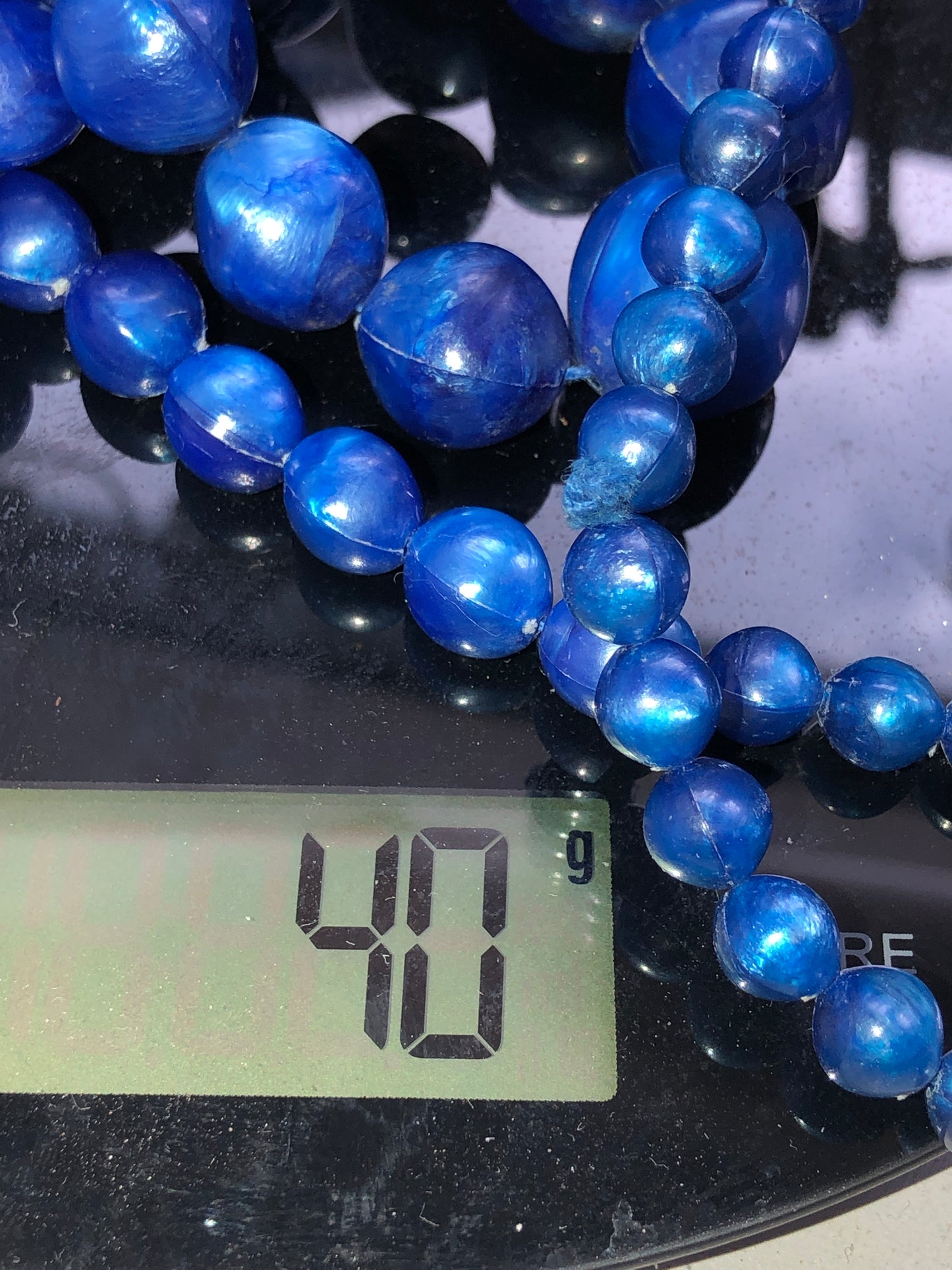 Vibrant Vintage Iridescent Blue Graduated Bead Necklace