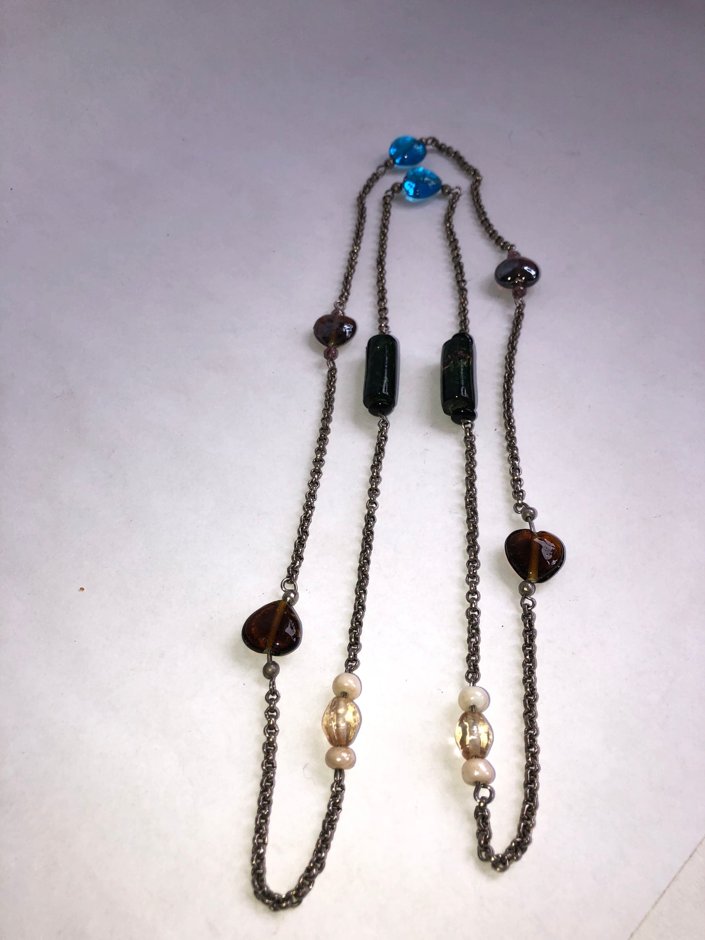 Multi-Colour Glass Bead Station Chain Necklace
