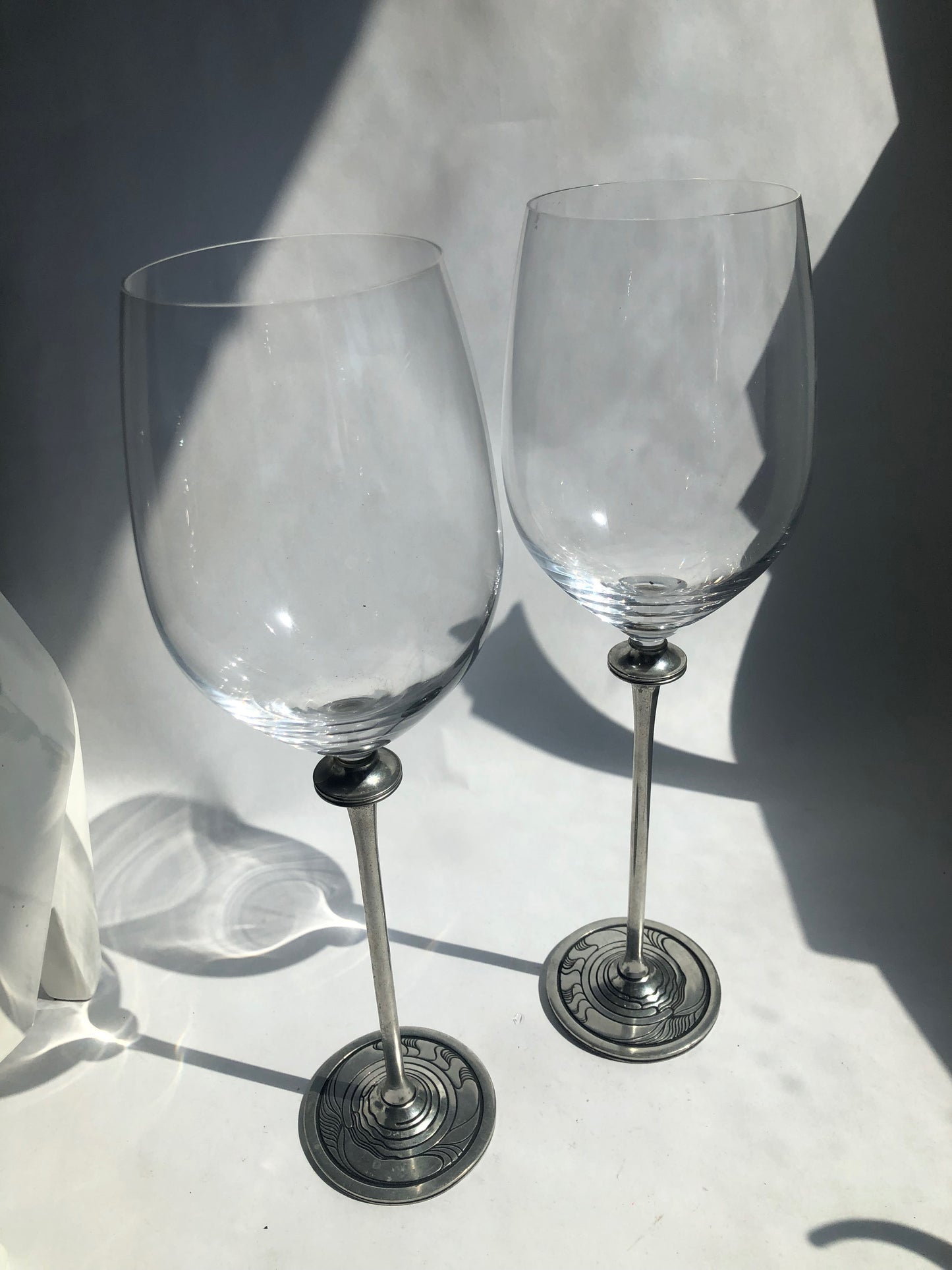 Pair of Royal Selangor Pewter Stem Wine Glasses - Art Nouveau Style