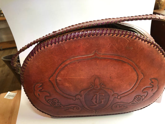 Vintage Tooled Leather Handbag / Purse with Handle (Boho Style)
