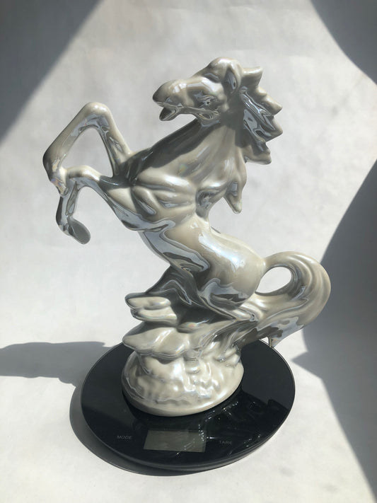 Large Vintage Pearlescent Ceramic Rearing Horse Figurine
