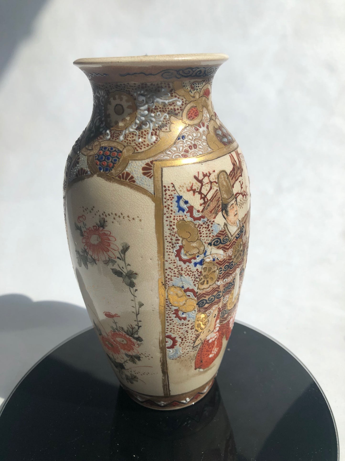 Vintage Japanese Satsuma Style Vase with Figural Panels