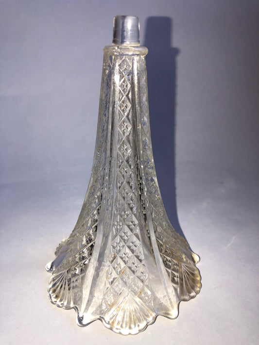 Vintage Pressed Glass Epergne Flute Vase Diamond Fan Pattern