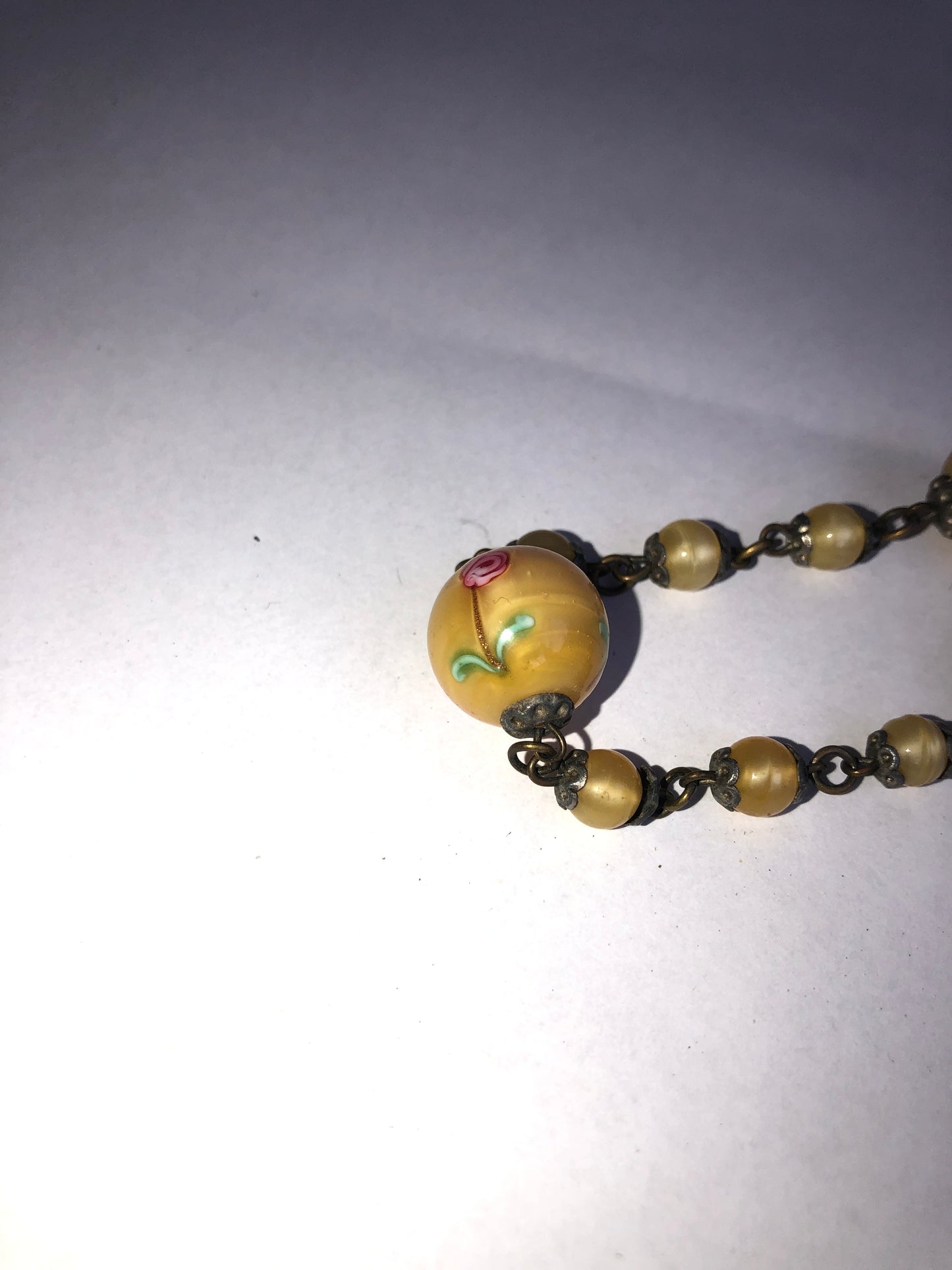 Vintage Yellow Floral Hand-Painted Bead Necklace