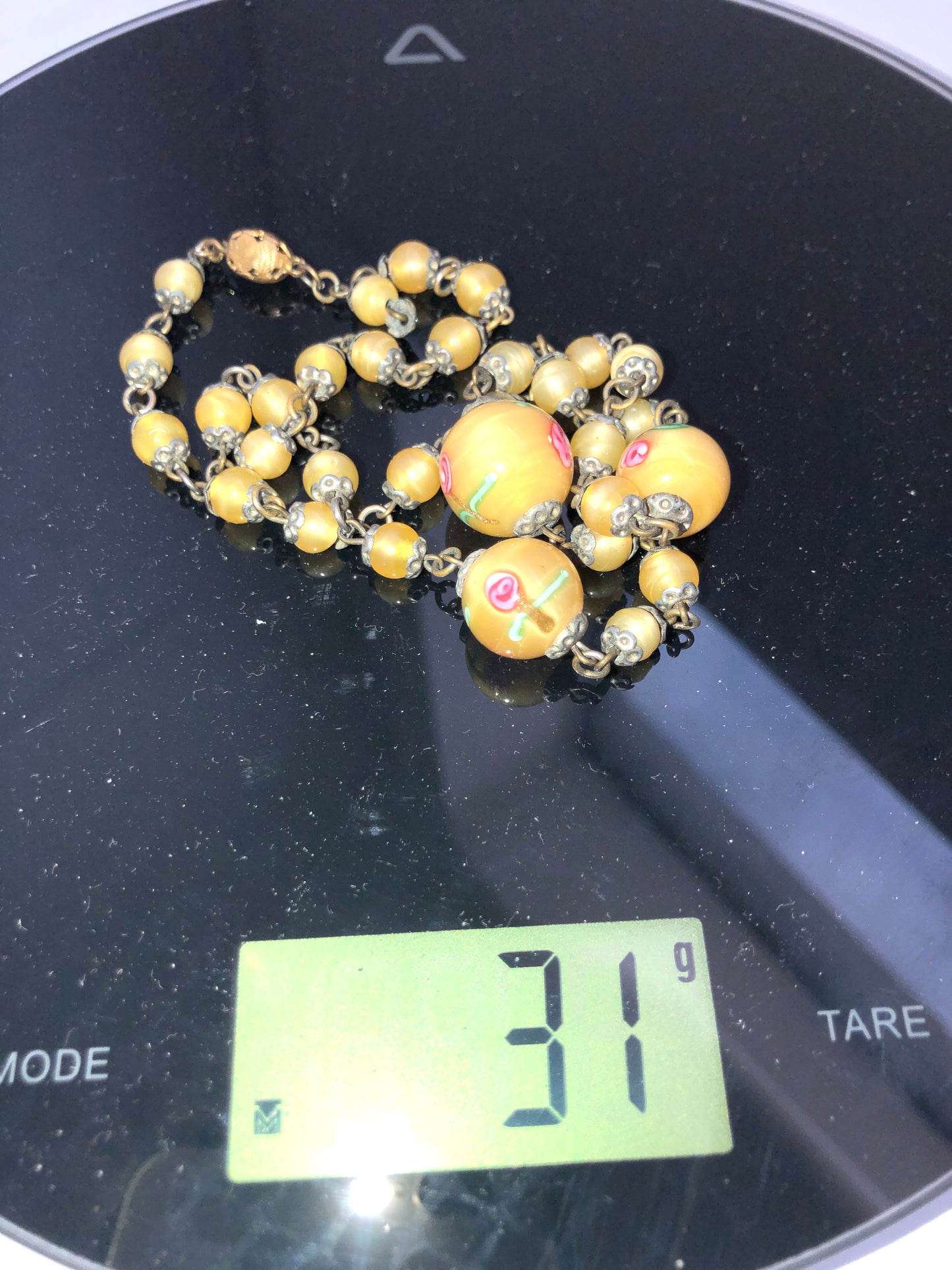 Vintage Yellow Floral Hand-Painted Bead Necklace