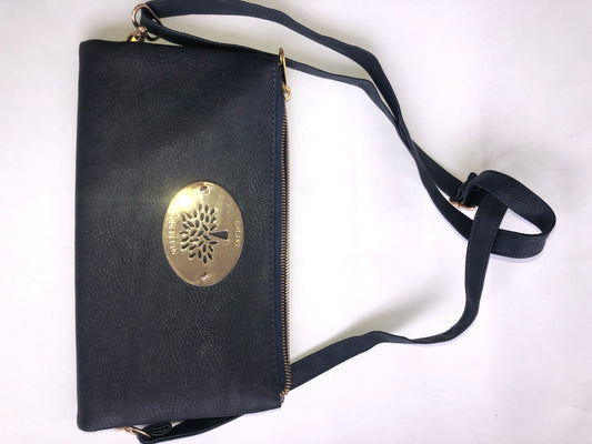 Navy Blue Leather-Look Clutch/Crossbody Bag - Daria Style with Tree Logo