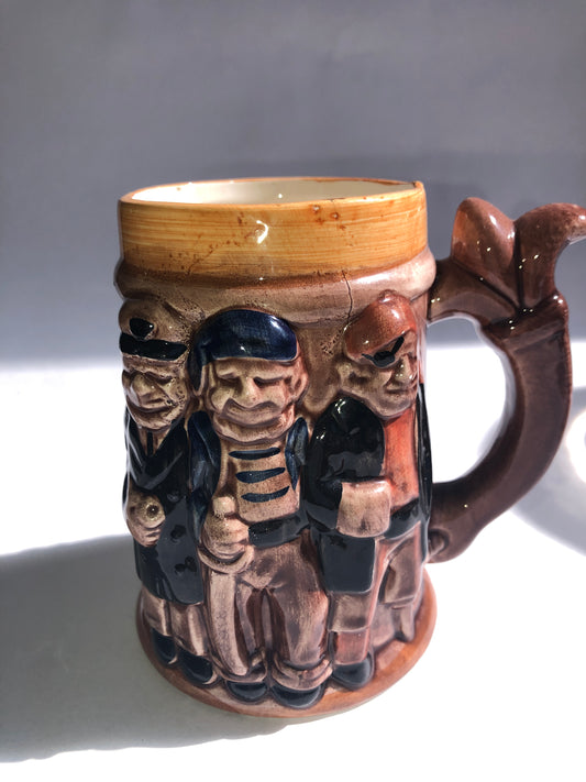 Vintage Pirate & Ship Relief Moulded Ceramic Tankard (Damaged)