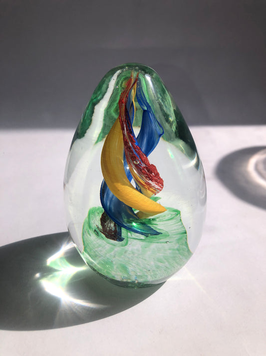 Art Glass Egg Paperweight - Multicolour Swirl (RYBG)