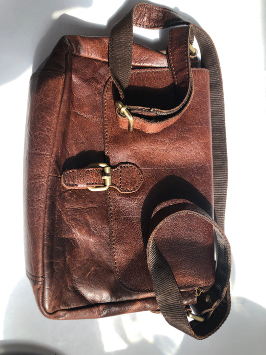 Ashwood Distressed Brown Genuine Leather Crossbody Utility Bag