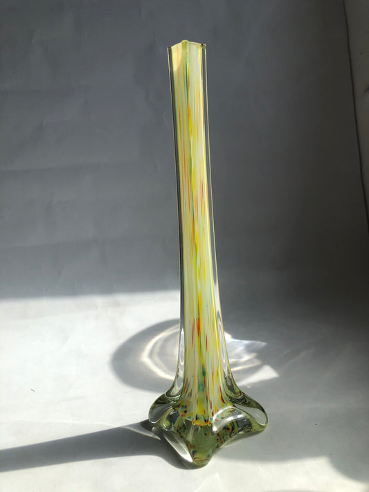 Vibrant Art Glass Multicolour Speckle Bud Vase with Petal Base