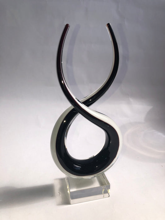 Modern Black & White Abstract Art Glass Loop Sculpture
