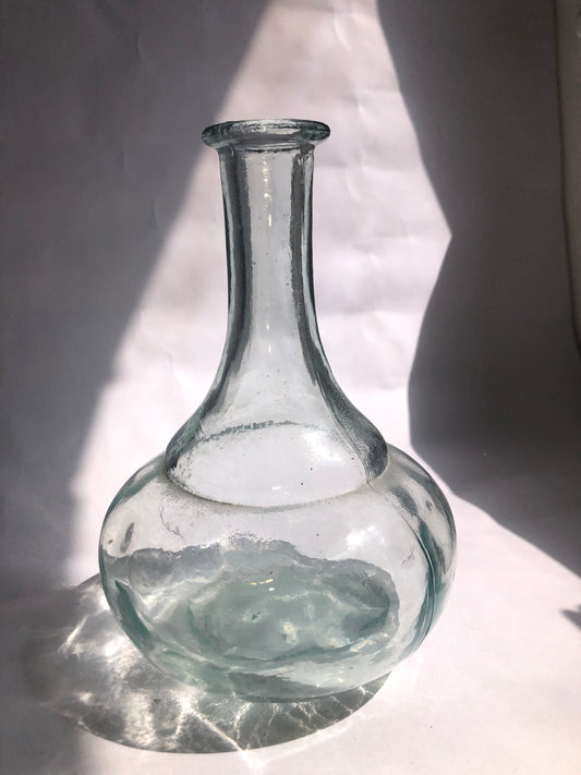Rustic Aqua Green Glass Decanter Bottle with Seams