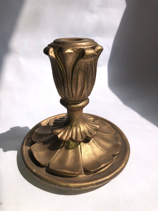 Vintage Petal Design Candlestick with Antique Gold Finish