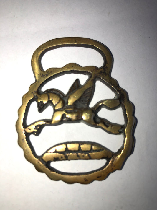 Vintage Horse Brass - Pegasus Winged Horse over Wheatsheaf