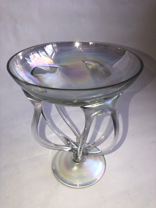 Jozefina Krosno Iridescent Art Glass Octopus Stem Bowl / Compote