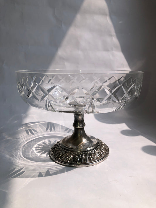 Vintage Lee & Wigfull EPNS & Cut Glass Compote Dish - Grapevine